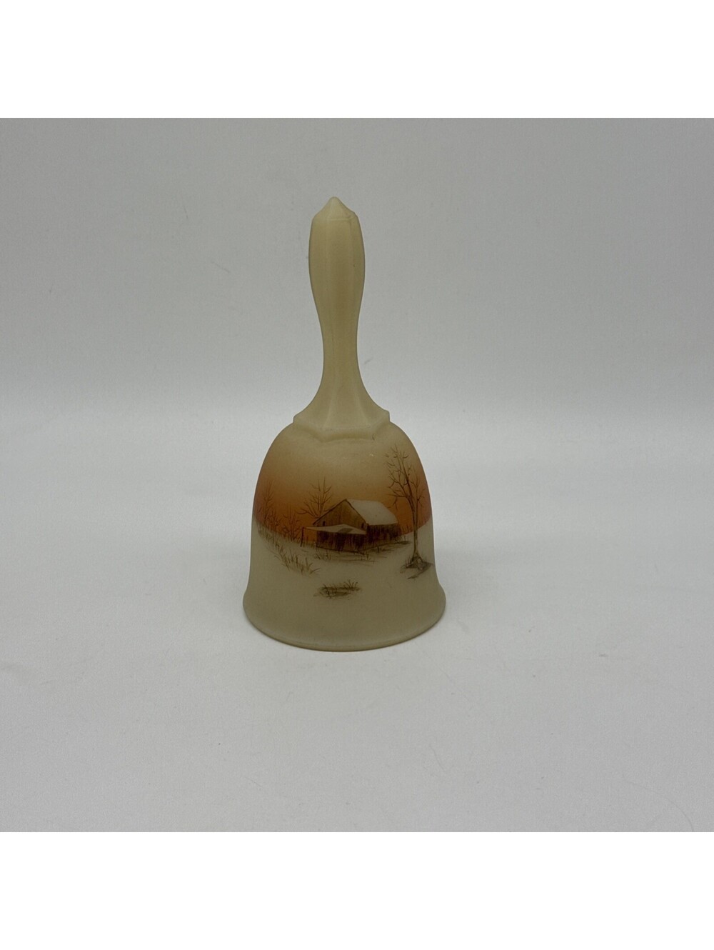 Fenton Vintage Custard Glass Bell Hand Painted Rural Scene